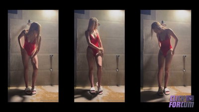 Lil Tay Wet In Her Red Swimsuit