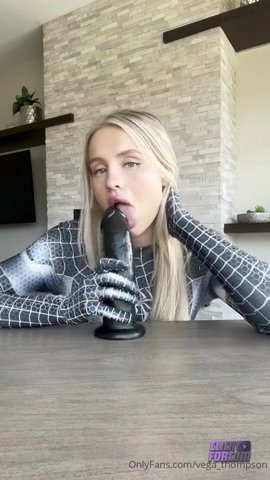 Vega Thompson Sits On A Black Dildo